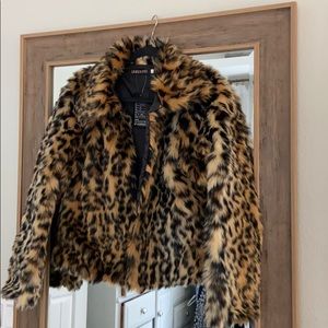 NWT Faux Leopard Fur Bomber Jacket